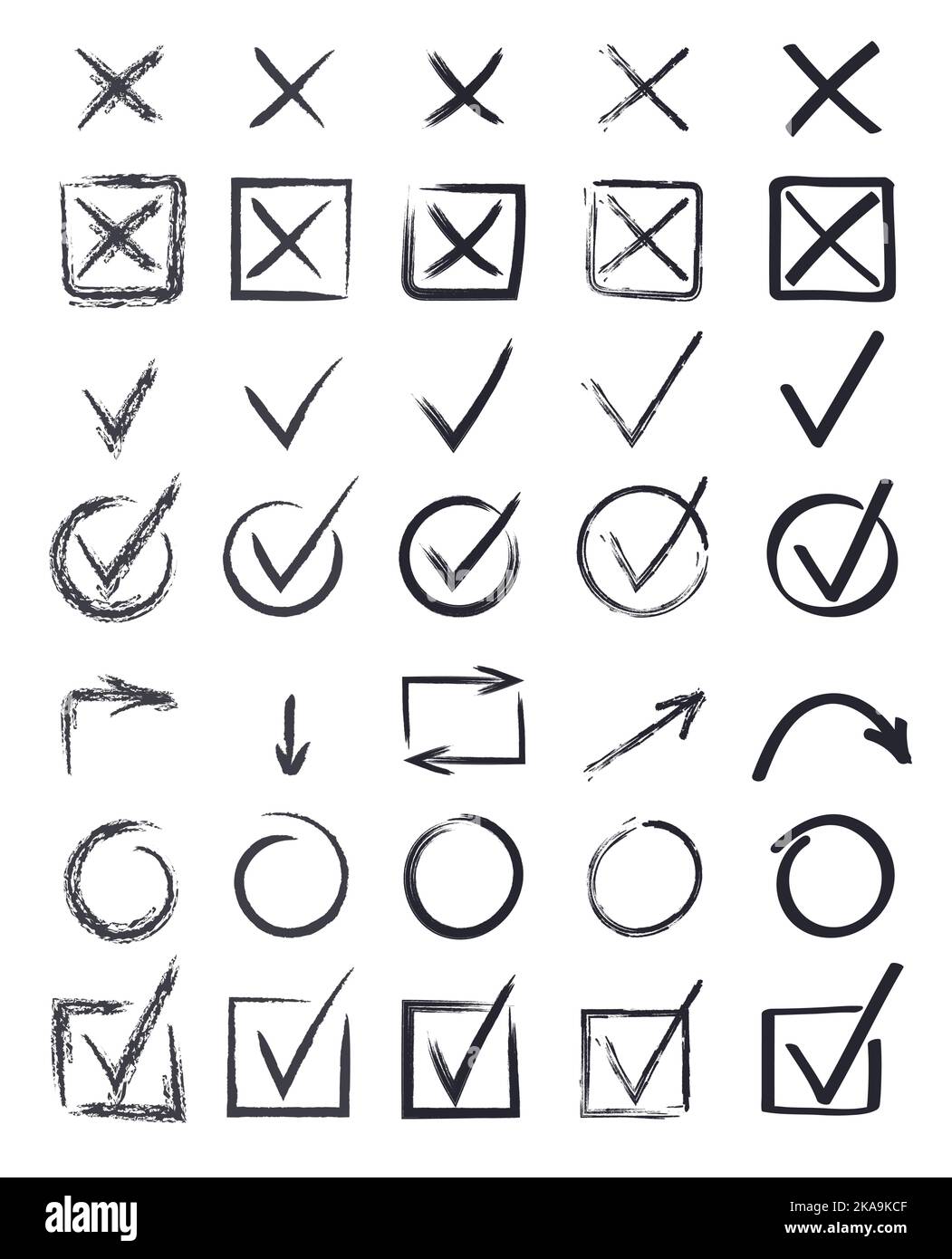 Check and cross mark vector set. Marker cross brush signs. OK and X