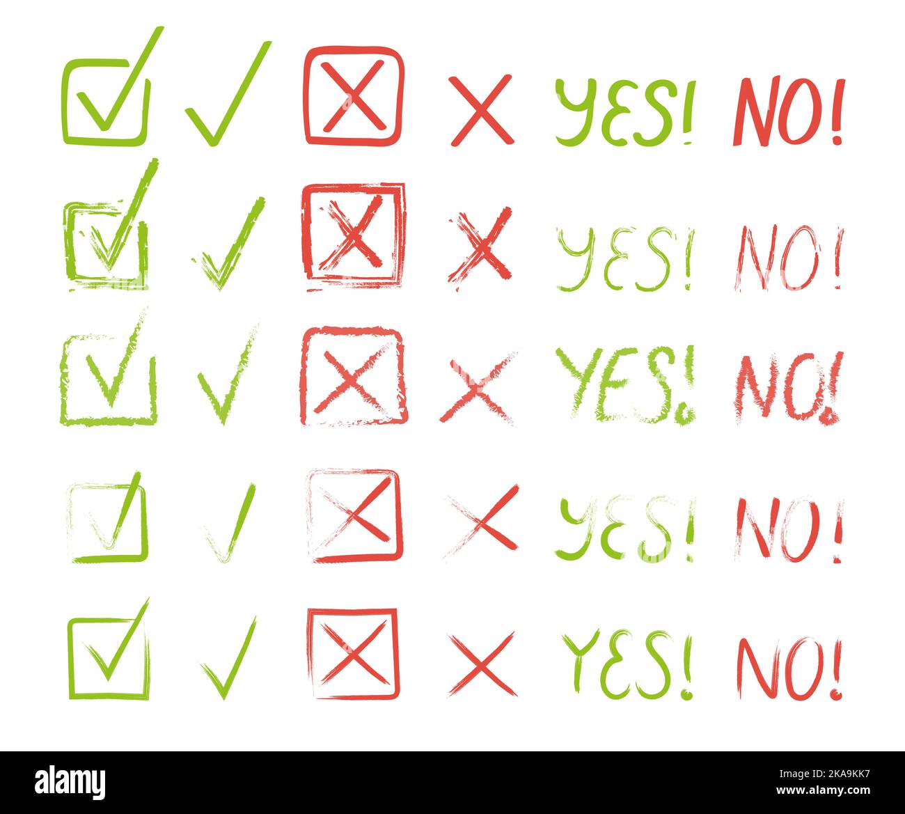 Check and cross mark vector set. Marker cross brush signs. OK and X