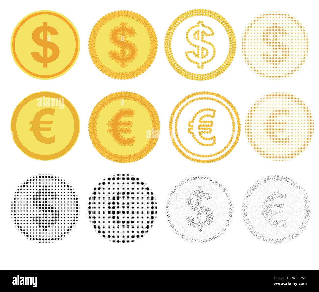 Gold coins, golden dollar coins, casino bonus, profits and income earnings Stock Vector