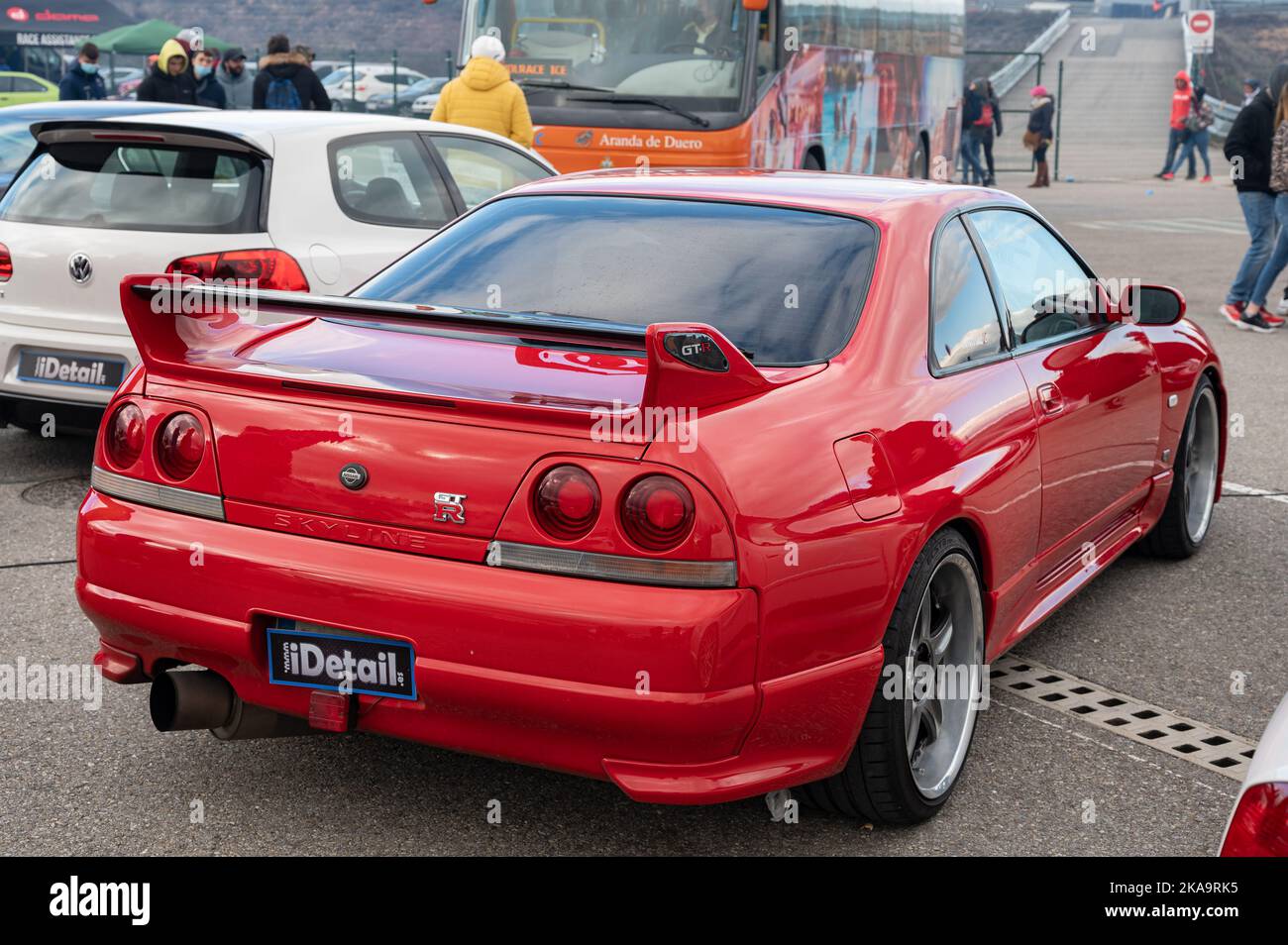 Rear parked Red Nissan Skyline GT-R R33 Stock Photo
