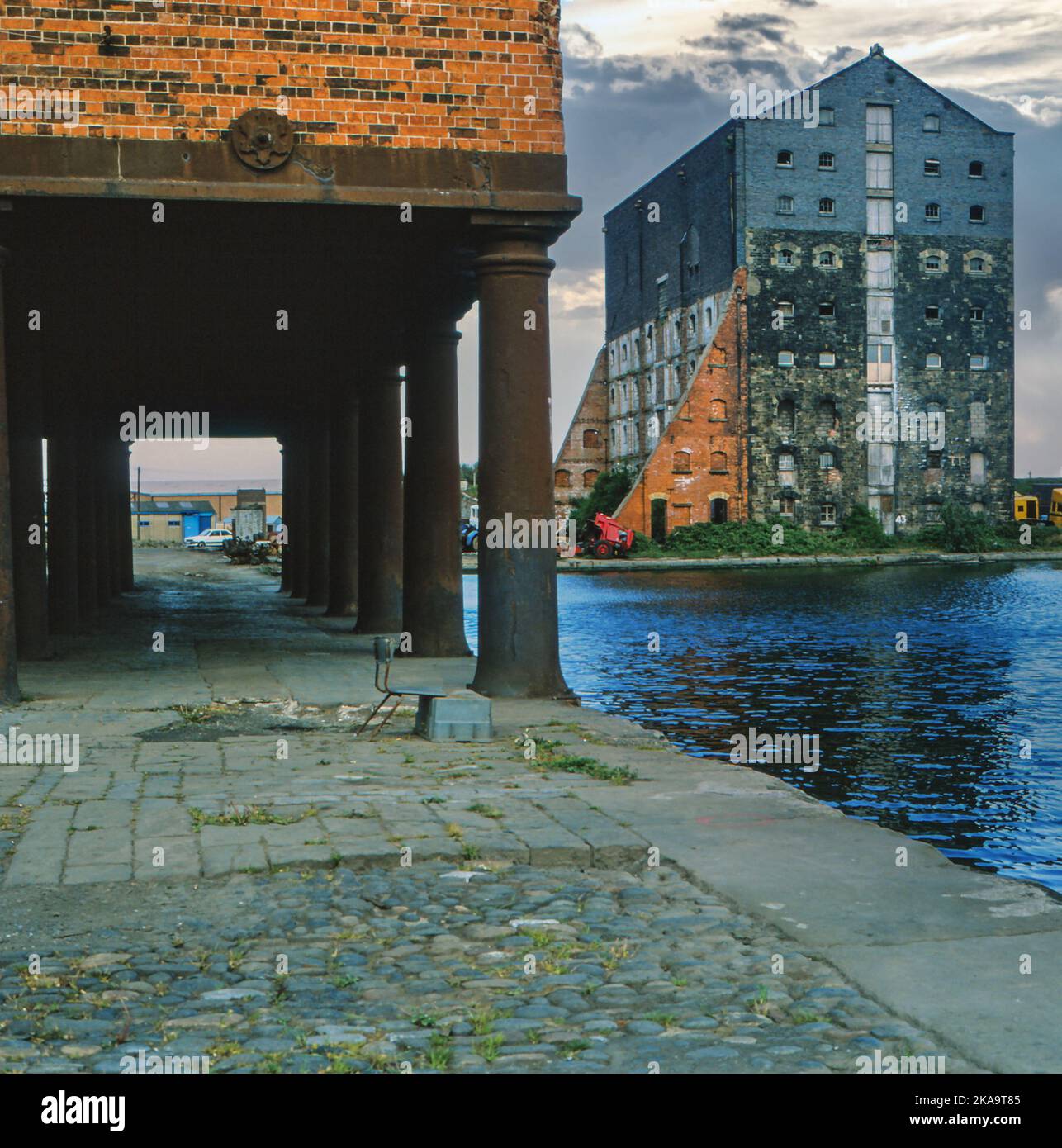 Bute East Dock warehouses, Cardiff, Wales, in the early 1980s. Now demolished and redeveloped. Stock Photo