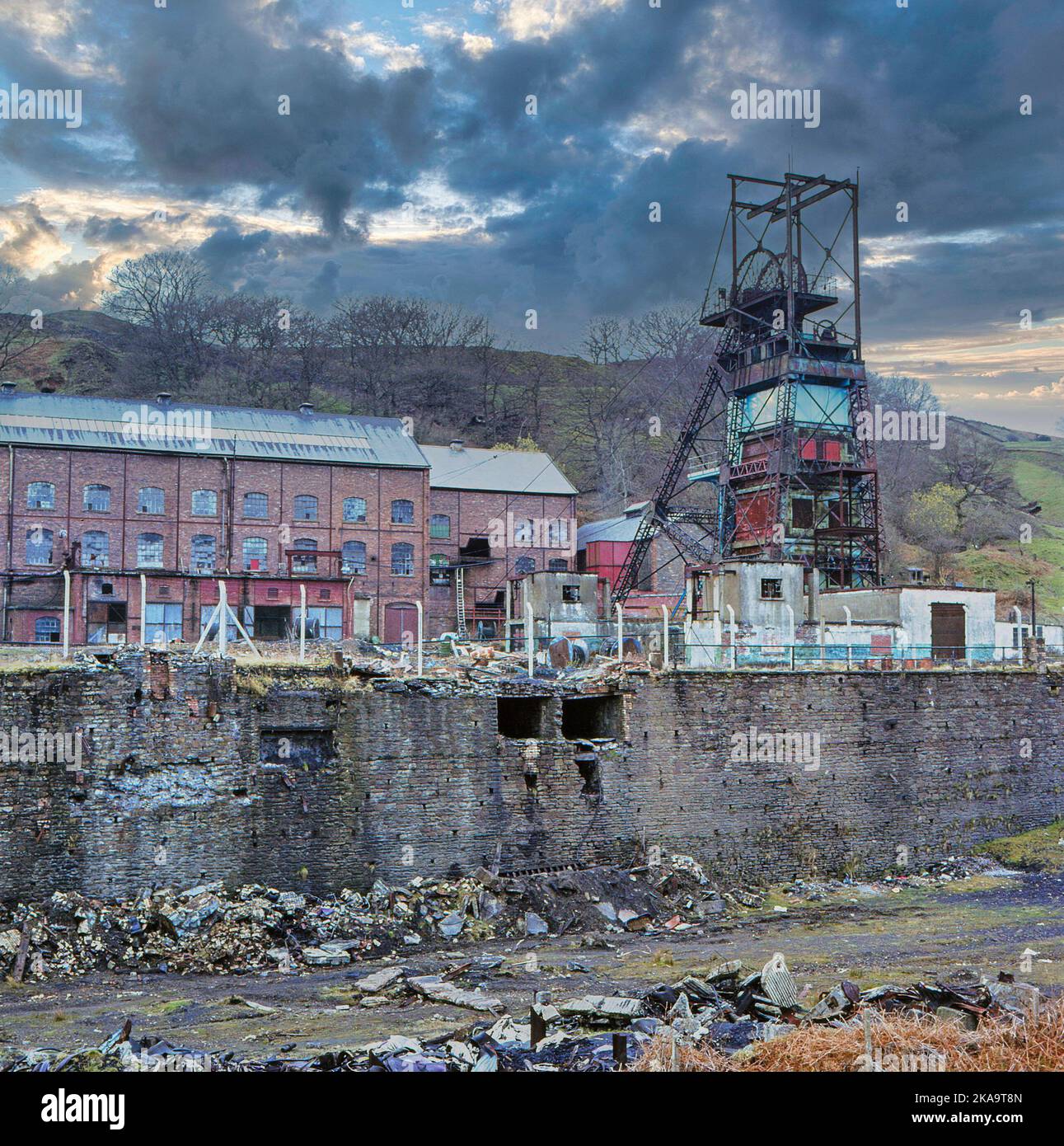 Closed, abandoned coal mine in the Rhondda Valley, South Wales, UK