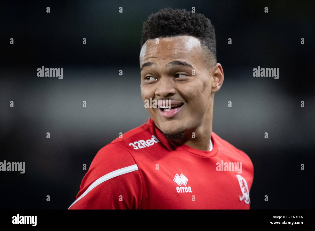 Rodrigo Muniz 9 of Middlesbrough during the pre match warm up ahead of the Sky Bet Championship