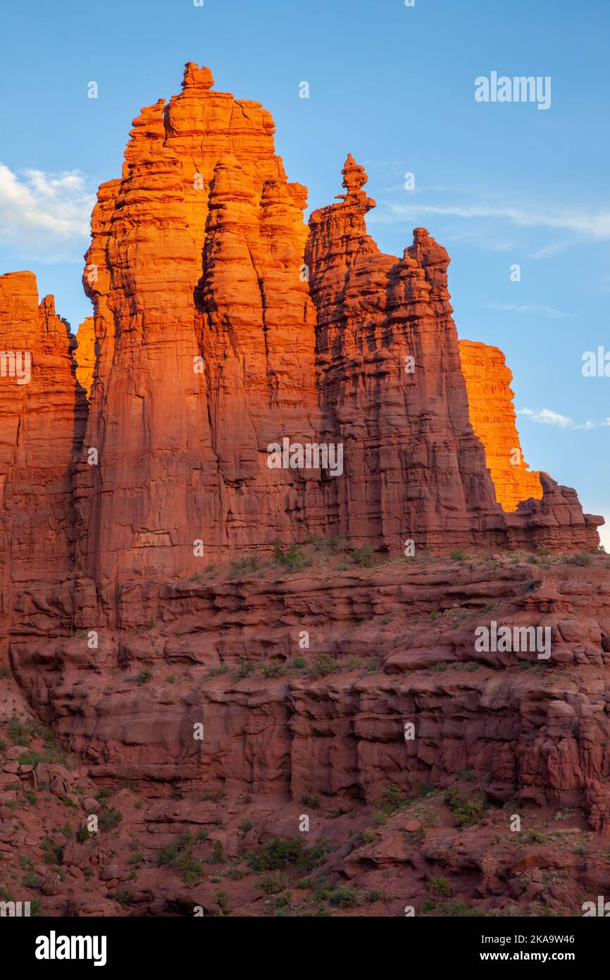 The Cottontail Tower with Ancient Art at right in the Fisher Towers
