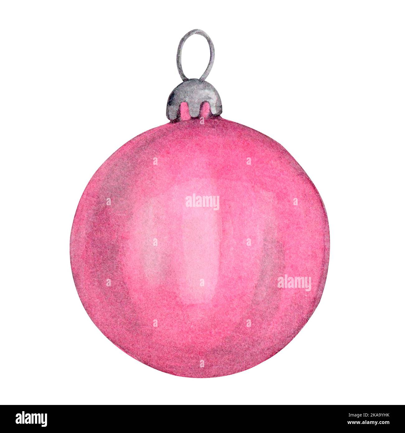 Christmas tree toy. Pink ball. Festive New Year and Christmas decor. Watercolor element for the design of cards, invitations, greetings, labels, packa Stock Photo