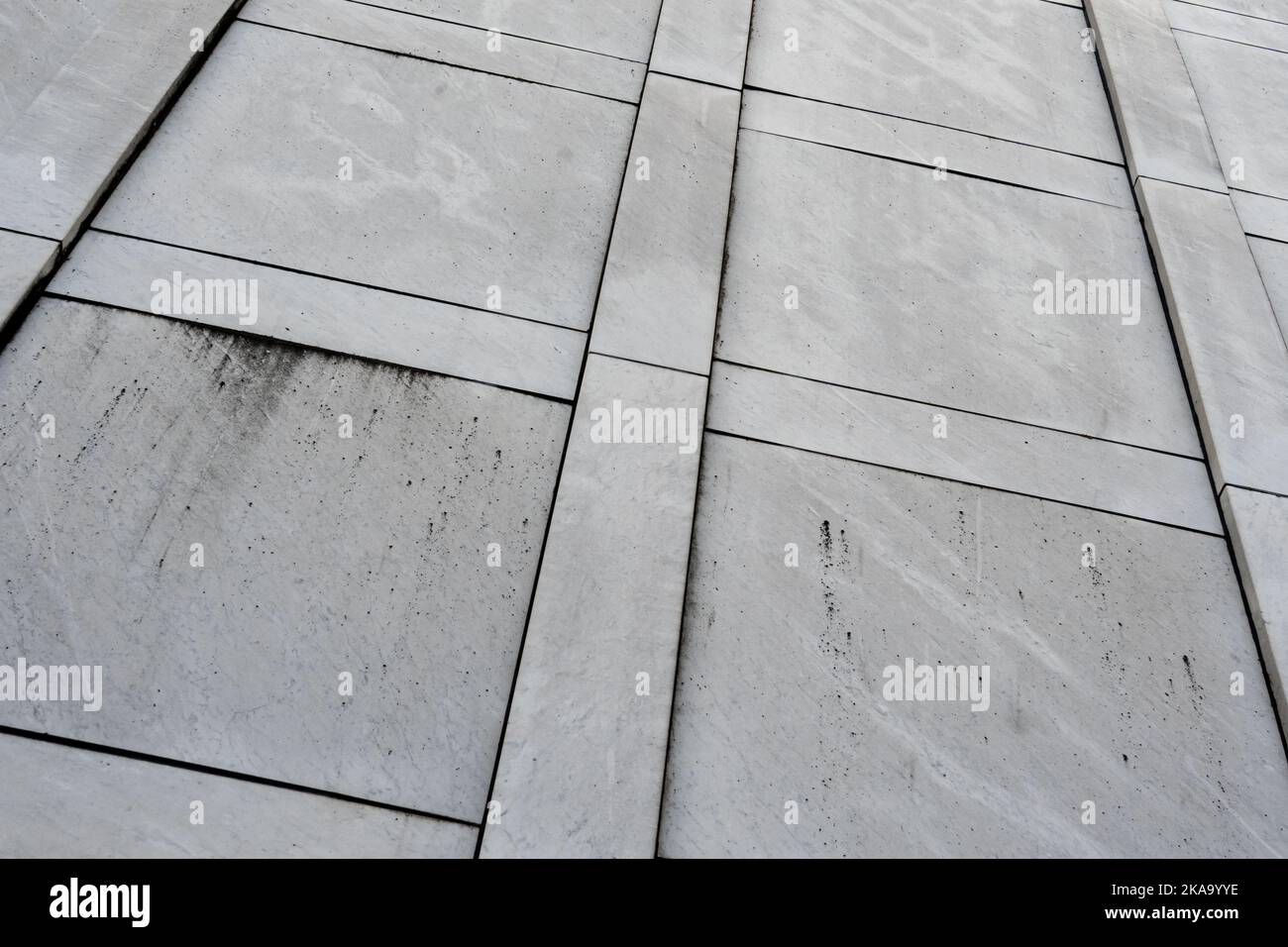 Nykoping, Sweden - 13 June, 2022: Architectural details of exterior marble and teak walls of modernist 1960s public building Nykoping City Hall showin Stock Photo