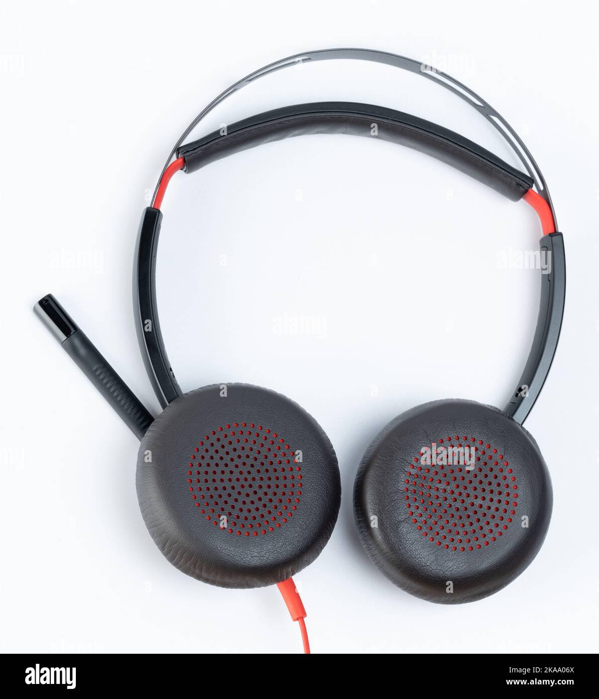 Call center heaphones with mic isolated on studio background Stock Photo Alamy