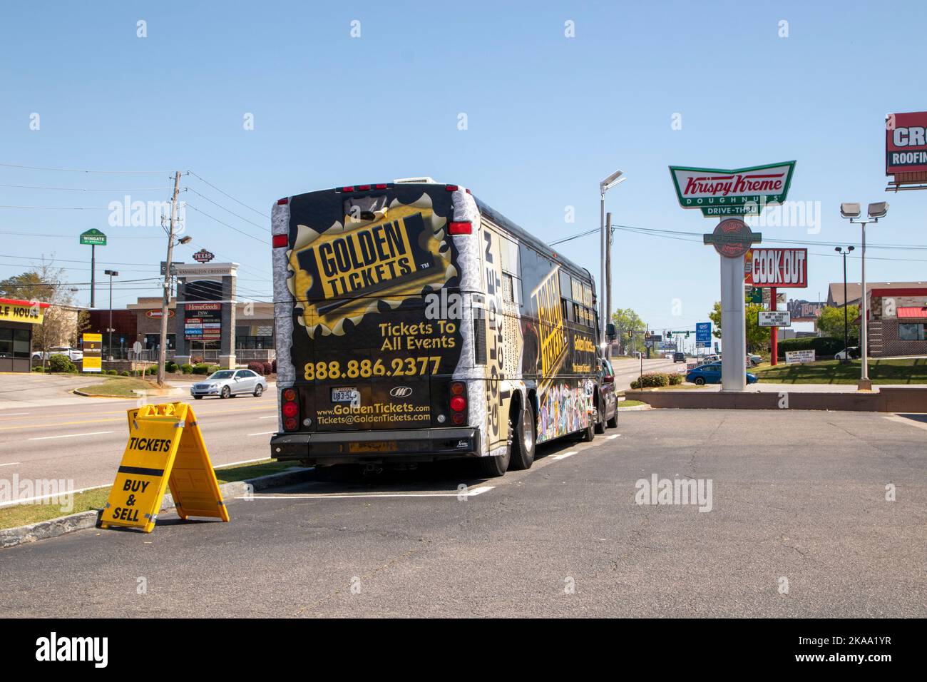 Augusta, Ga USA - 04 04 21: Masters Golf Tournament 2021 ticket bus Stock Photo