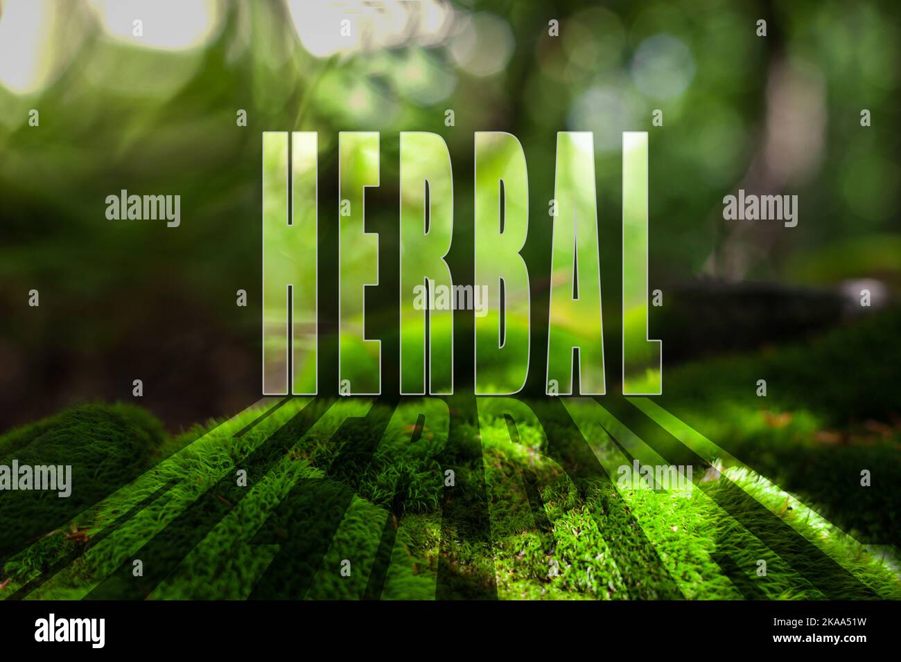 Illuminating 'herbal' lettering to attract attention. The word herbal Stock Photo