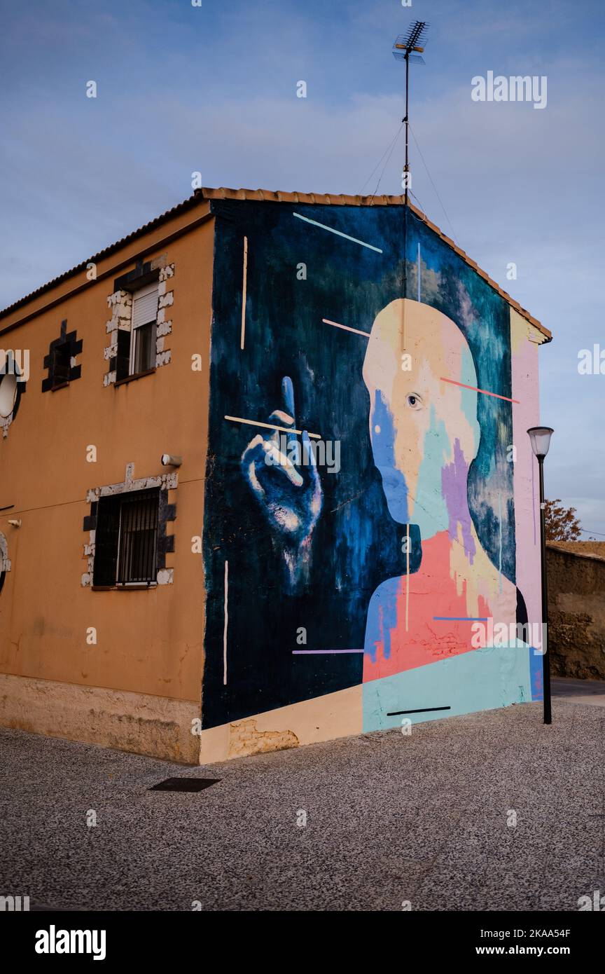 Txemy artwork during Asalto International Urban Art Festival in Barrio Isabel of Zaragoza, Spain Stock Photo