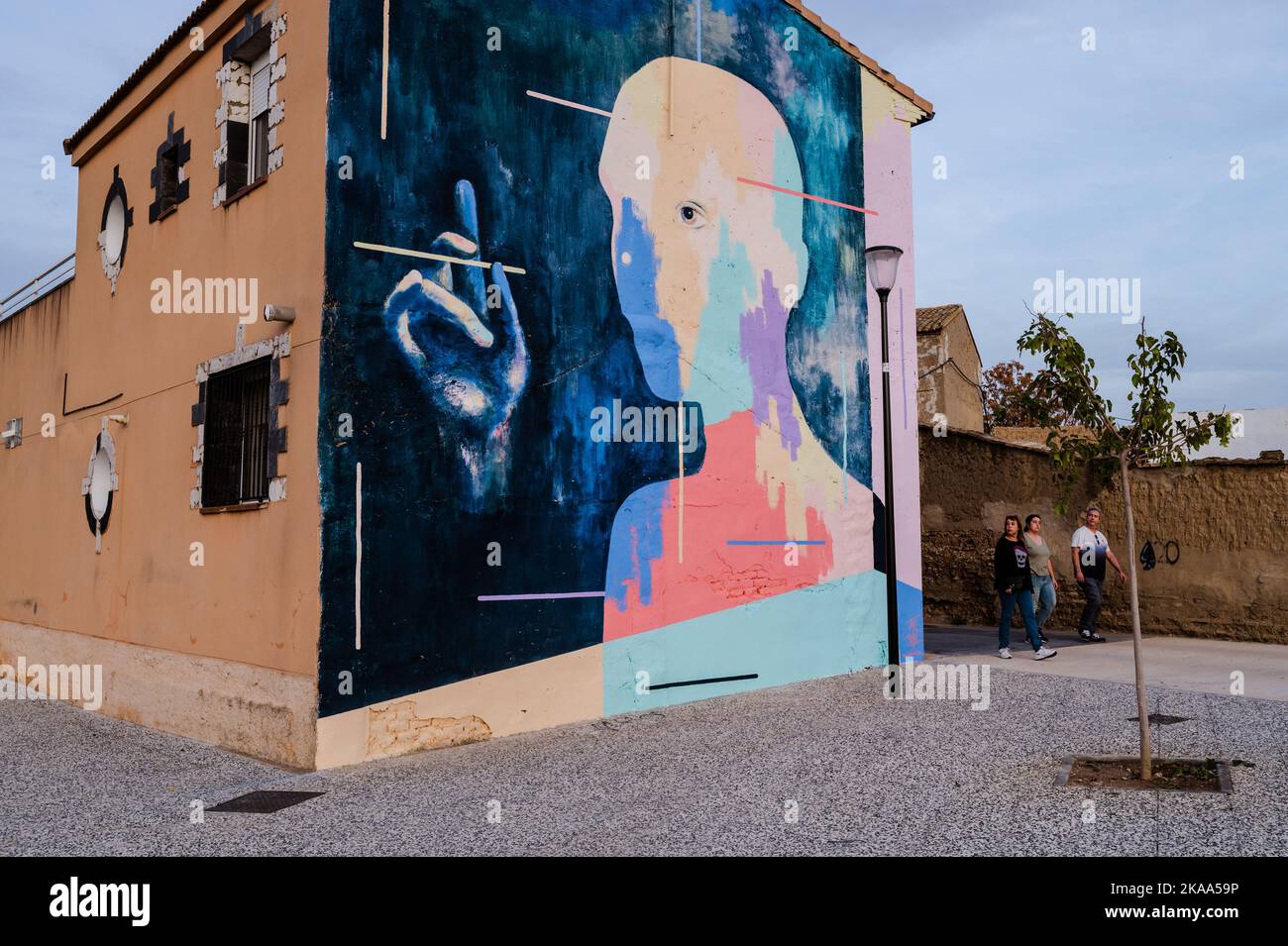 Txemy artwork during Asalto International Urban Art Festival in Barrio Isabel of Zaragoza, Spain Stock Photo