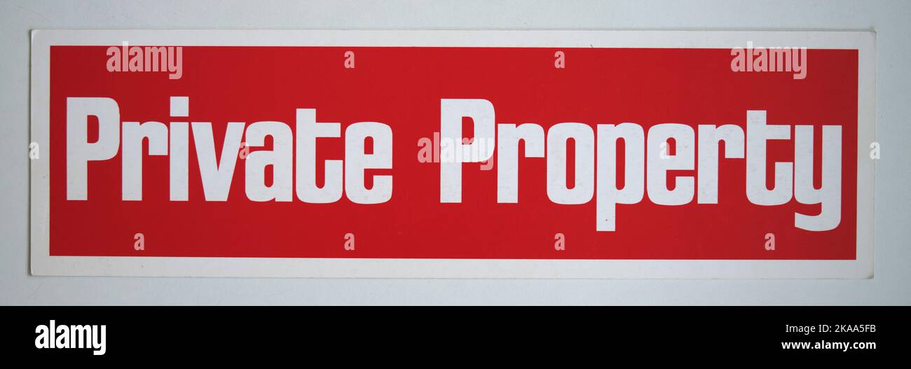 PRIVATE PROPERTY - A Vintage Shop or Office Display Card Notice Stock Photo