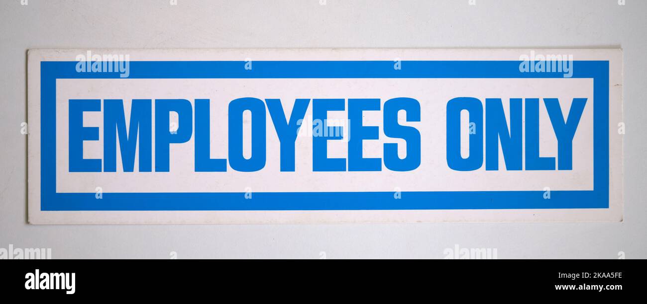 EMPLOYEES ONLY - A Vintage Shop or Office Display Card Notice Stock Photo