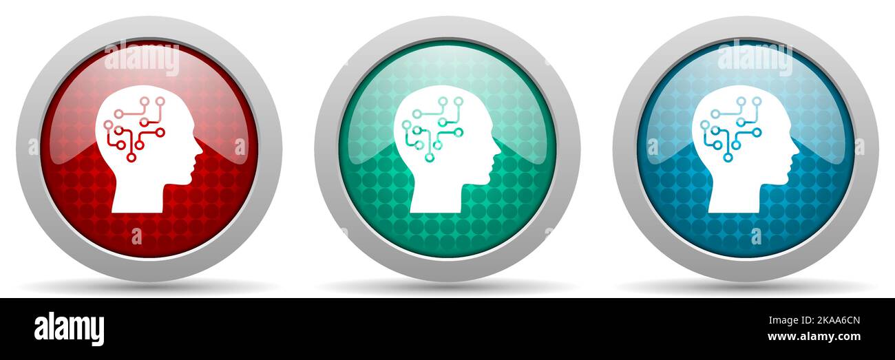 Human head, brain, human, circuit vector icon set, glossy web buttons collection Stock Vector