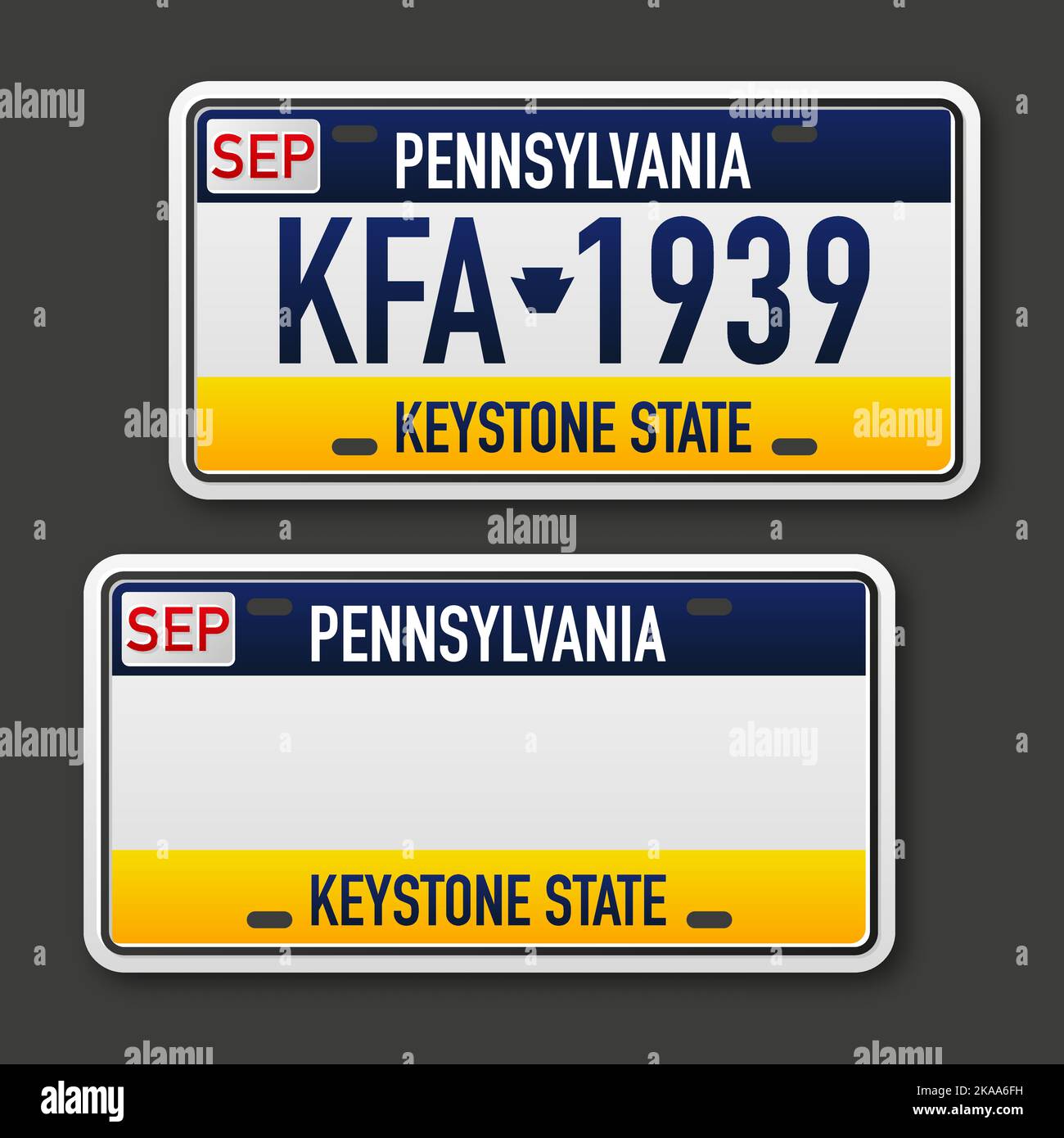 Retro car plate for banner design. Pennsylvania state. Isolated vector illustration. Business, icon set Stock Vector