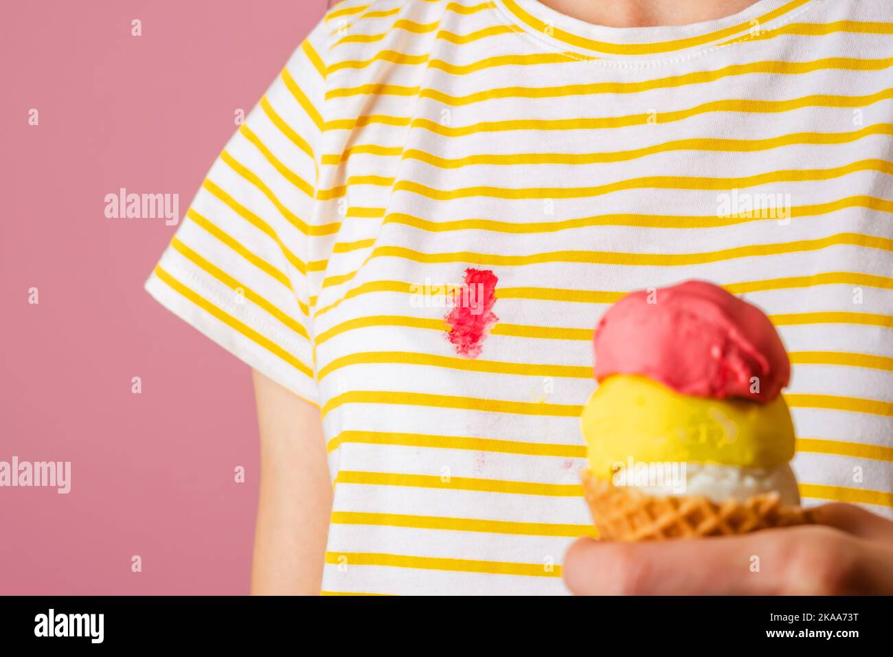 Dirty strawberry ice cream stain on clothes Stock Photo Alamy