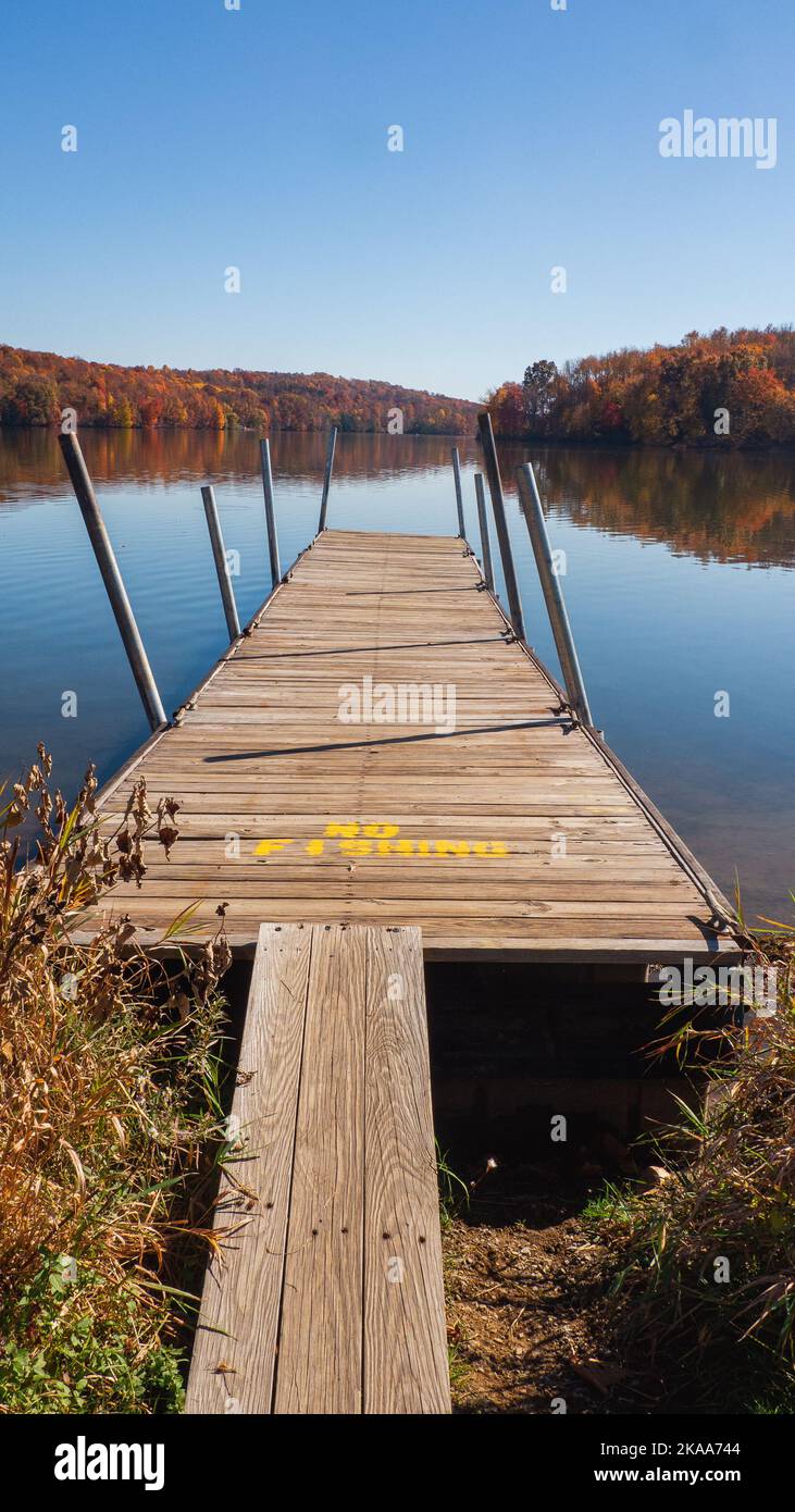 wooden pier on lake in autumn Stock Photo - Alamy