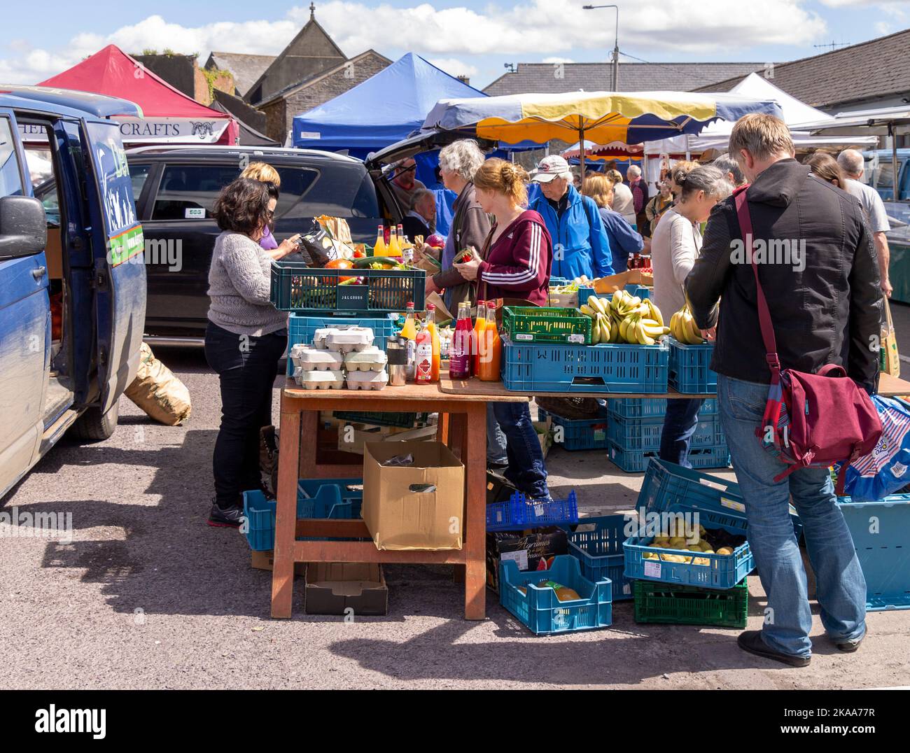 Crowd buying fruit and vegetables at farmer's market or country market Stock Photo