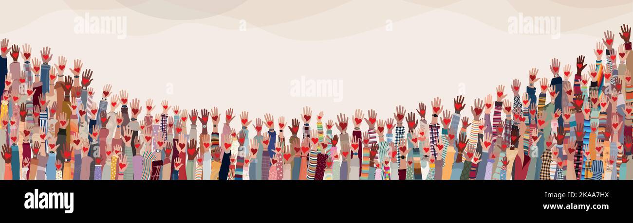 Group Of Raised Hands Diverse People Holding A Heart Charitable