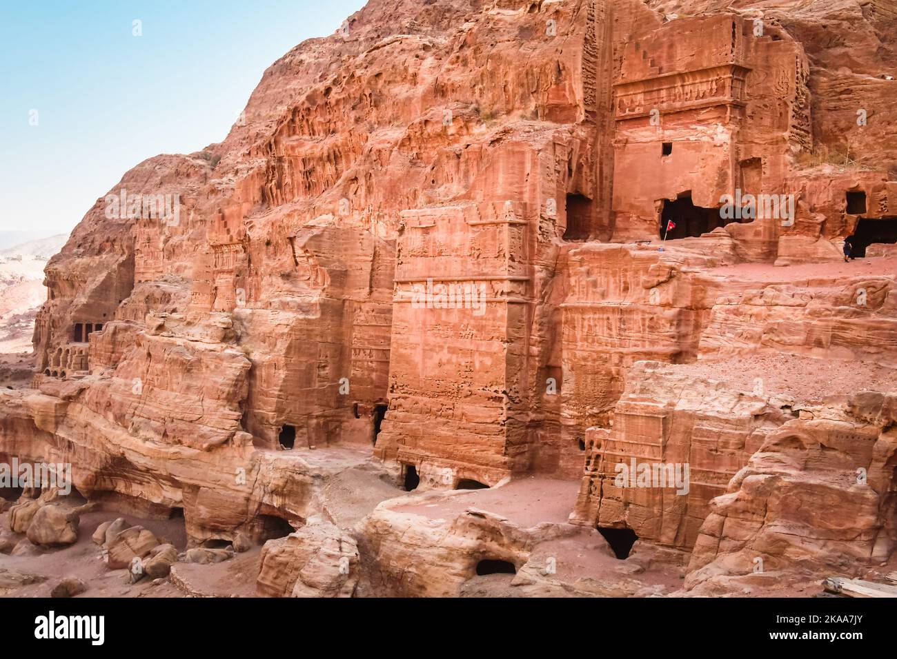 Royal tombs structures in ancient city of Petra, Jordan. It is know as the Loculi. Petra has led to its designation as UNESCO World Heritage Site Stock Photo