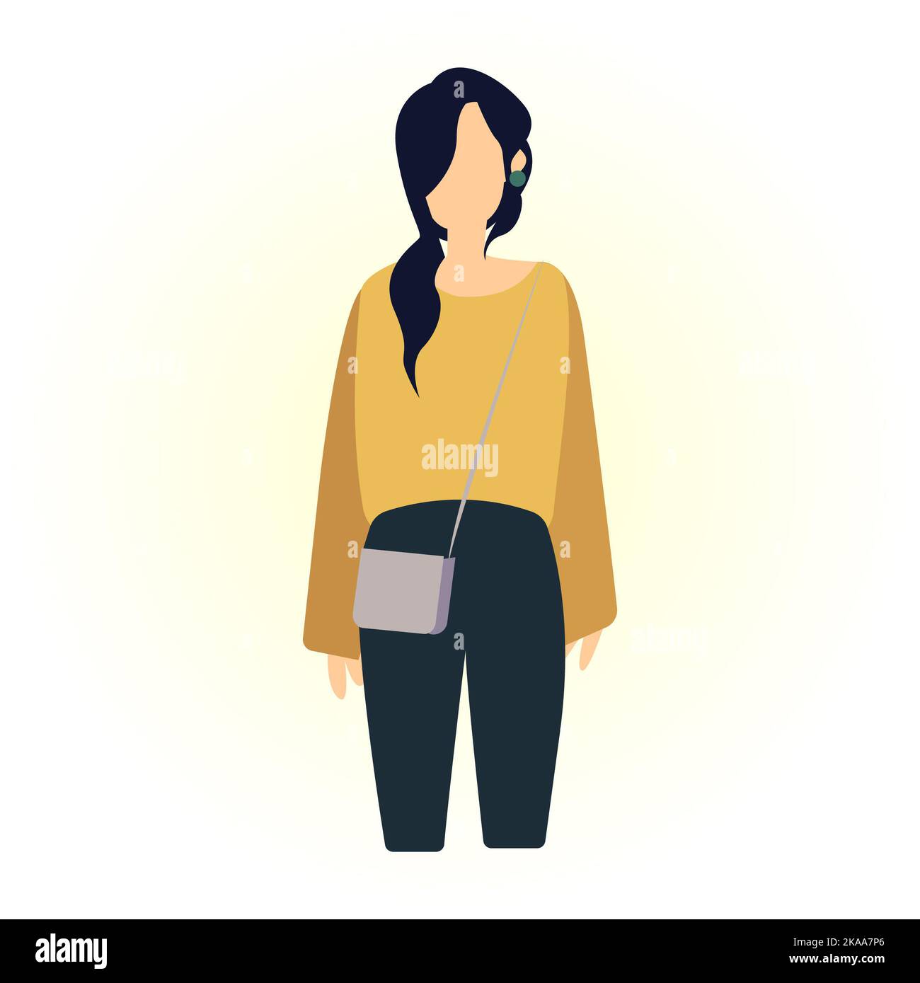 Collection of stylish young women dressed in trendy clothes. Set of