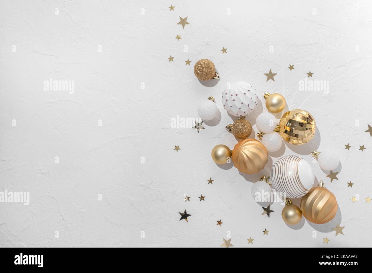 Christmas card with fir and decor on glitter background Stock Photo - Alamy