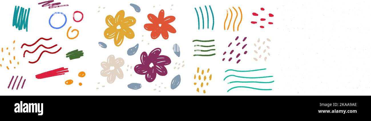 Set Colorful Hand Drawn Pencil Scribbled Doodles. Isolated on ...