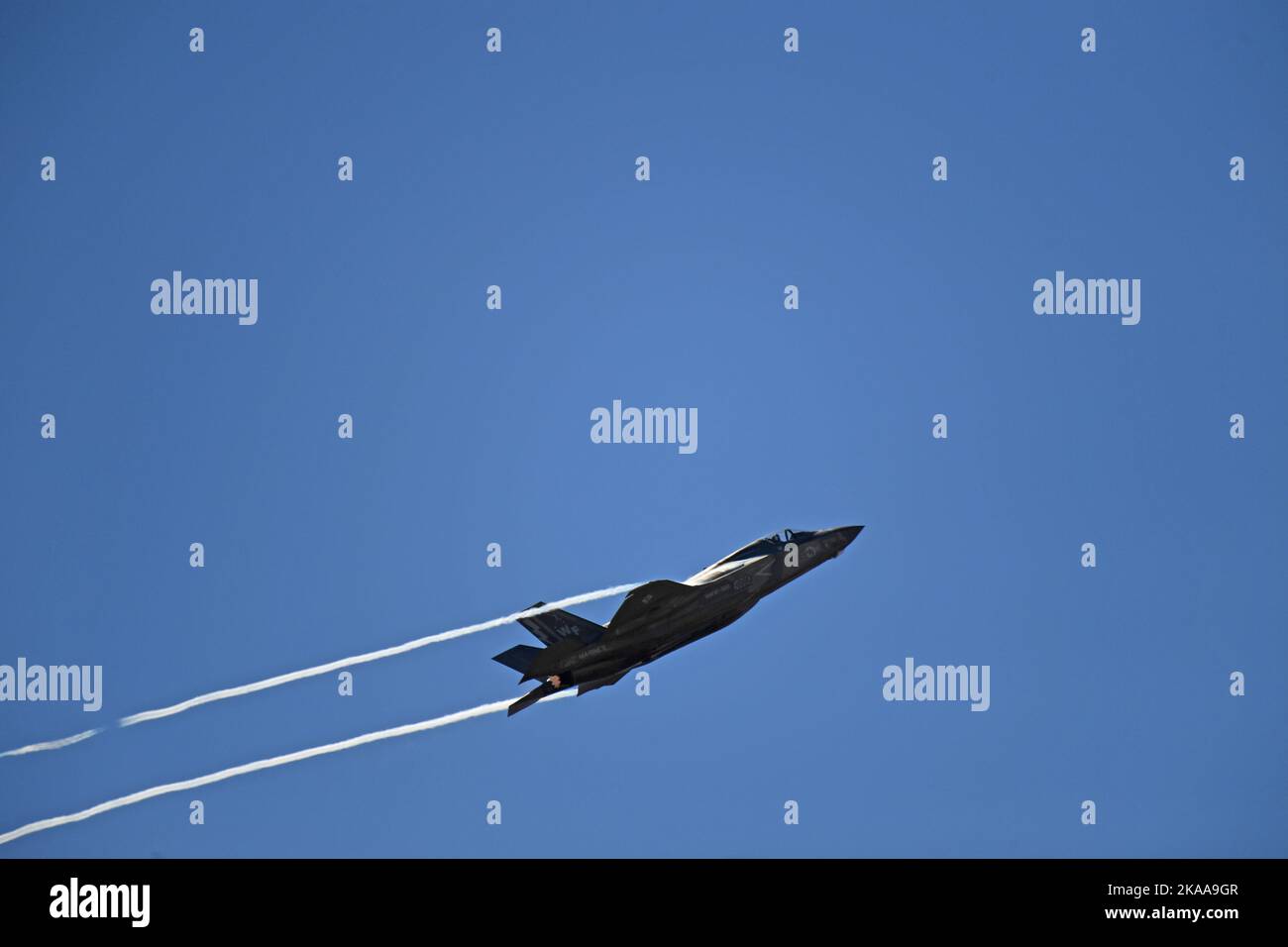 USMC F-35B in flight above MCAS Miramar in San Diego, California Stock Photo