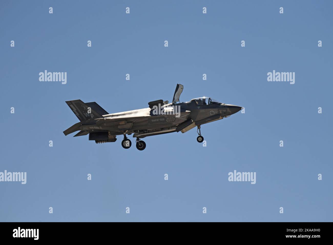 USMC F-35B in hovers at MCAS Miramar in San Diego, California Stock Photo