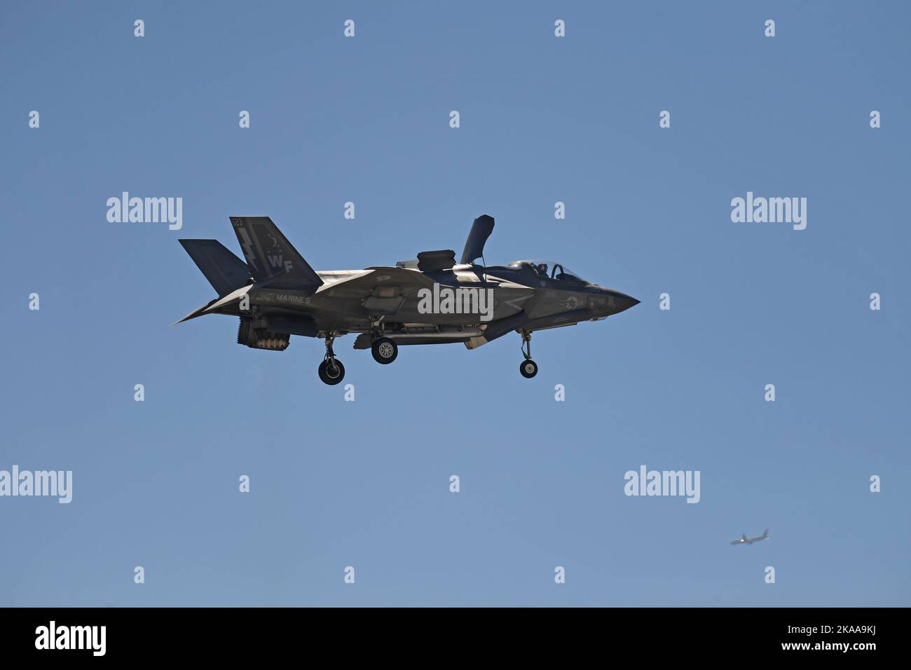 USMC F-35B in hovers at MCAS Miramar in San Diego, California Stock Photo