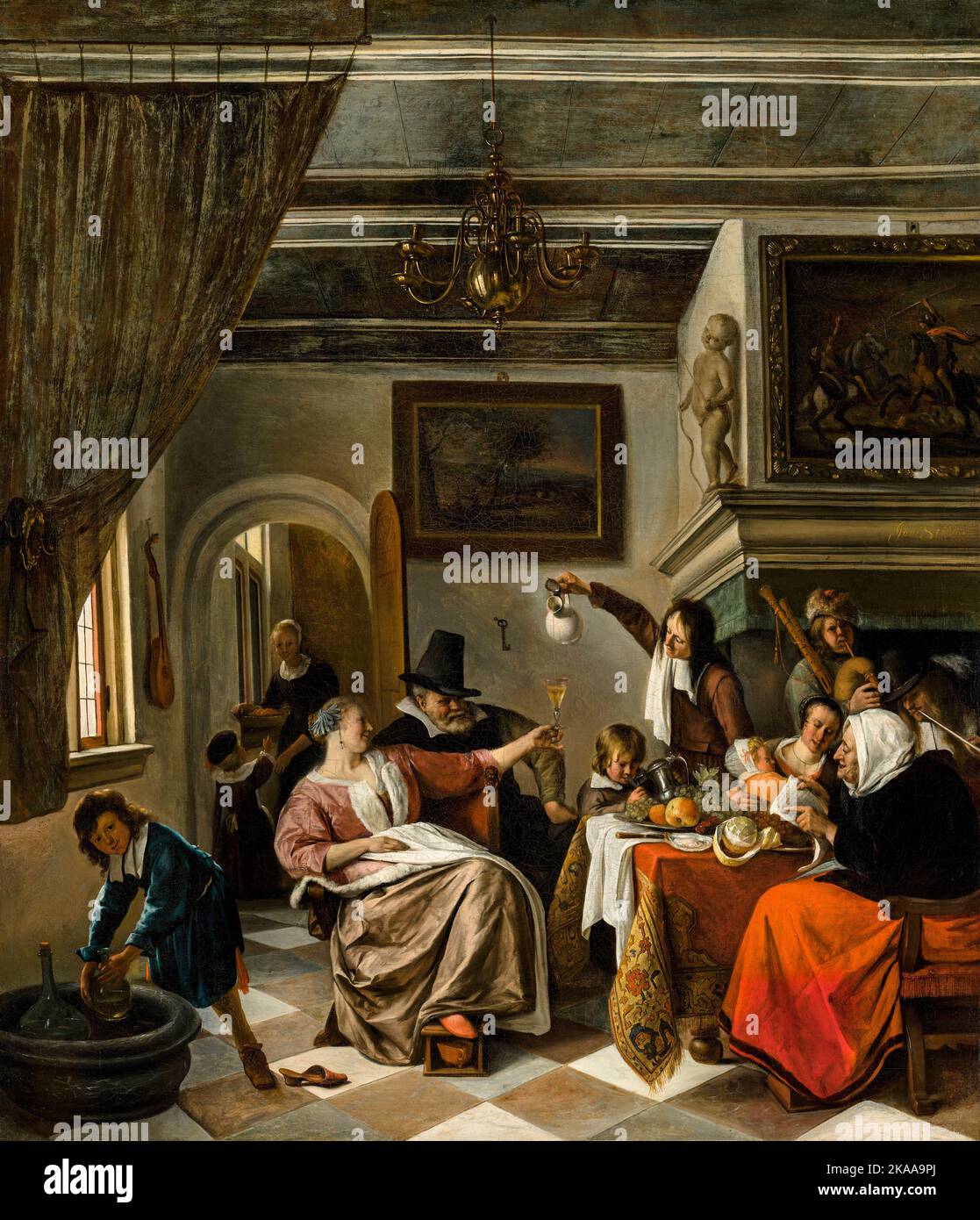 As old men sing, so children squeal, 1662, Painting by Jan Steen Stock Photo