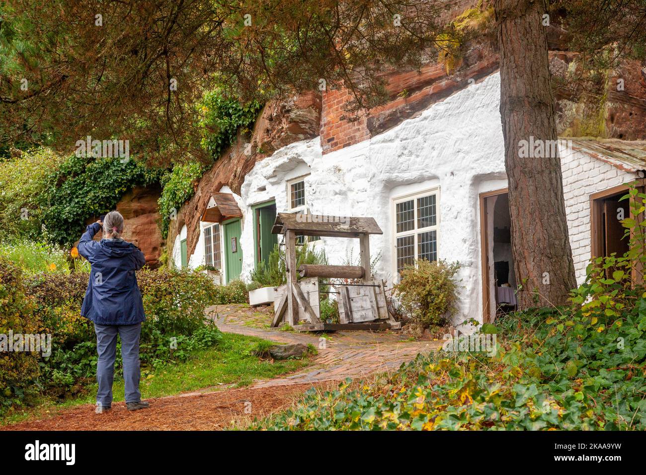 Outside view of the National trusts rock cottages cave houses on Kinver