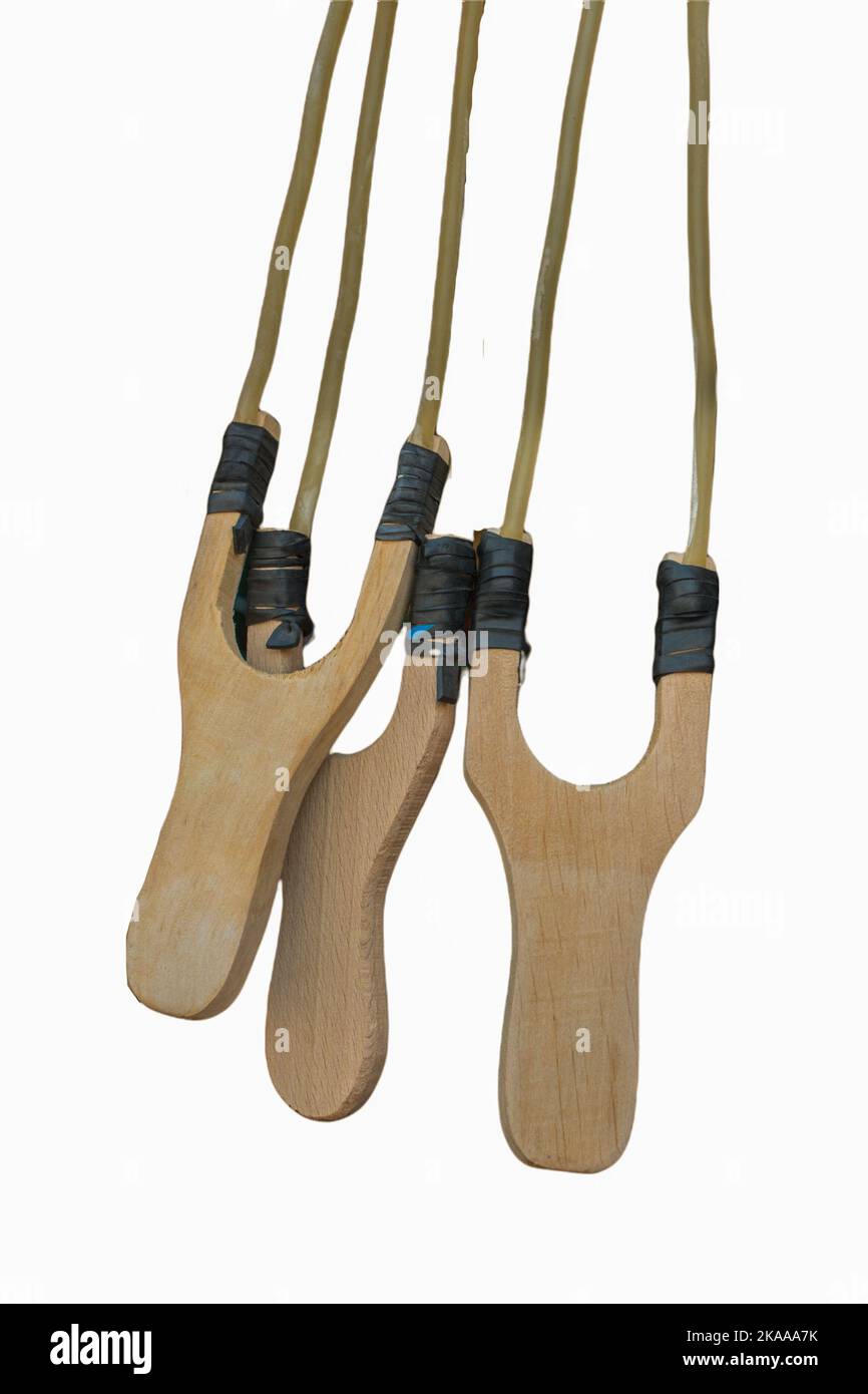 Home made wooden slingshot weapon Stock Photo Alamy