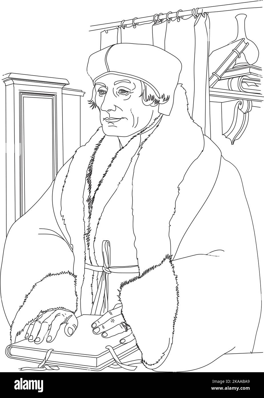 Portrait of Desiderius Erasmus Roterodamus. Stock Vector