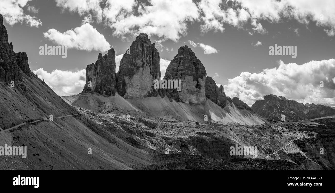 View of the iconic Drei Zinnen mountains in the South Tirolese Dolomite