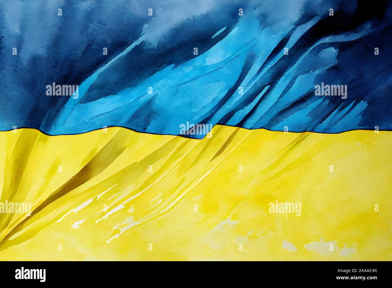 Ukraine flag watercolor painted with yellow and blue colors background. Stock Photo