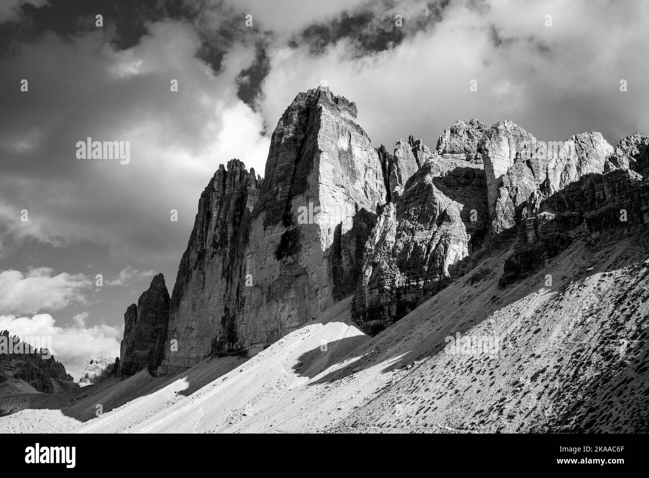 View of the iconic Drei Zinnen mountains in the South Tirolese Dolomite