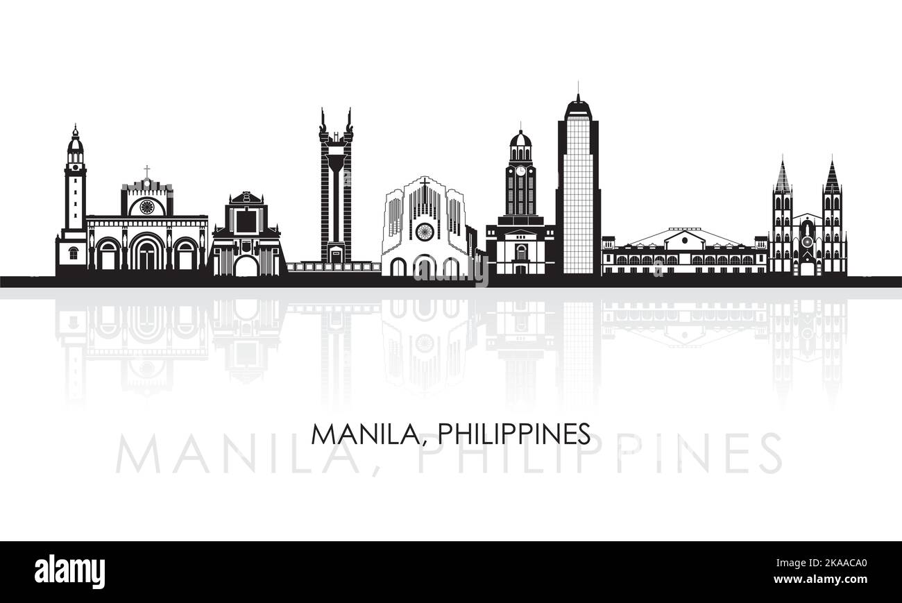 Silhouette Skyline panorama of city of Manila, Philippines  - vector illustration Stock Vector