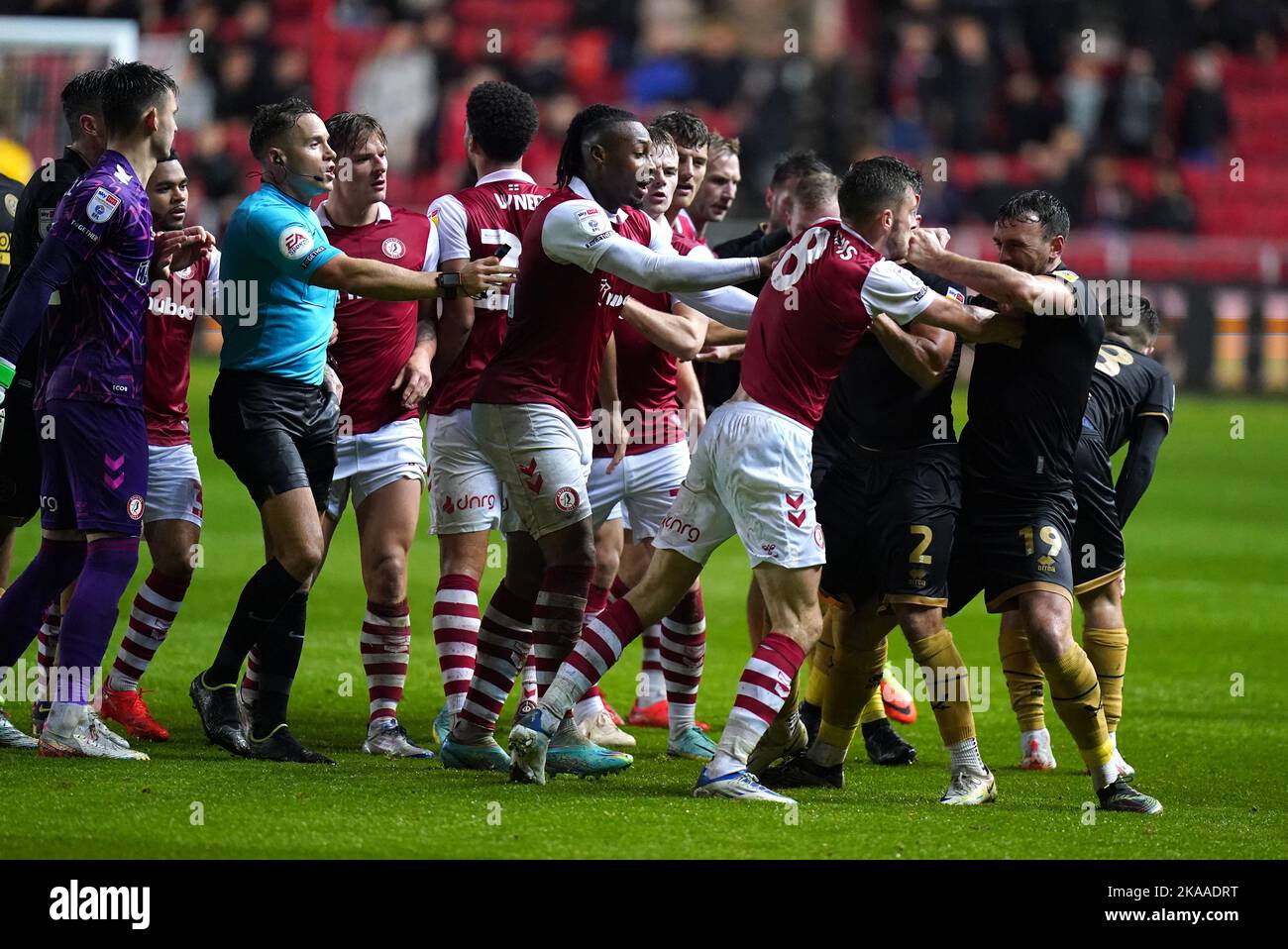 George Tanner Tempers flare after Bristol City's George Tanner is shown a red card by ...