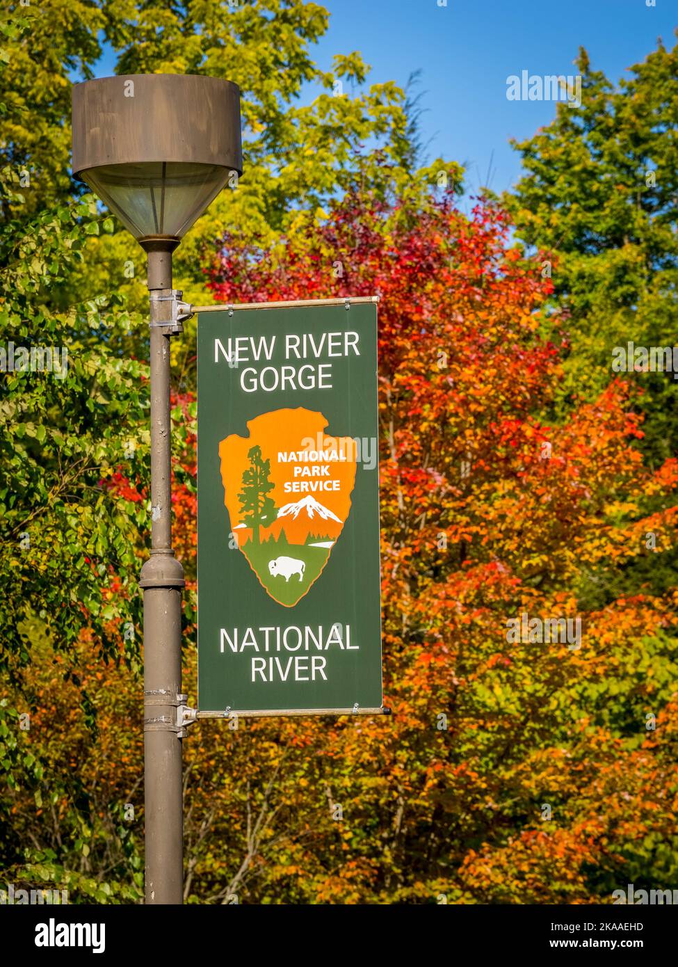 New River Gorge sign in West Virginia USA Stock Photo