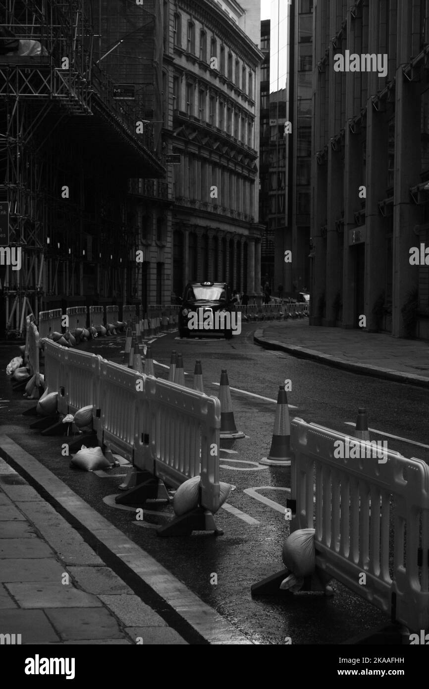 London Black Cab: Black and White Stock Photo