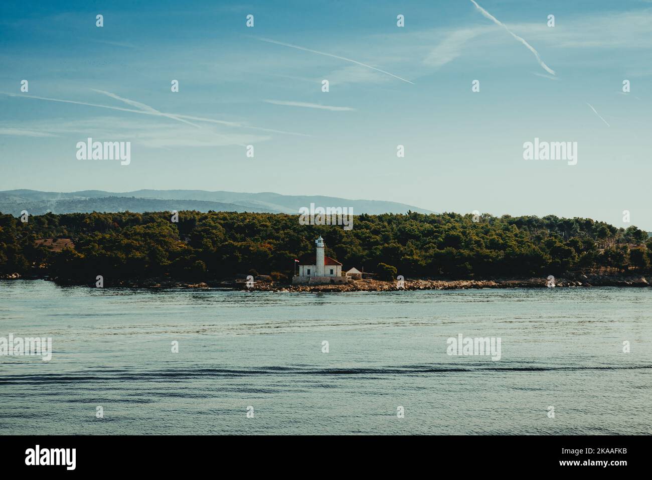 Brač, Croatia - October 29, 2022: beautiful small lighthouse on the island of Brac in Croatia Stock Photo