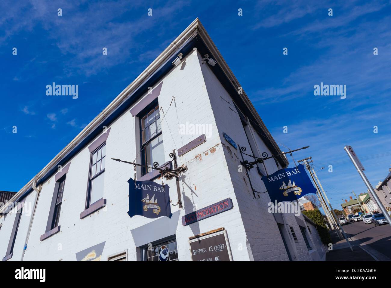 HOBART, AUSTRALIA - SEPTEMBER 15, 2022: Shipwrights Arms Hotel in Battery Point which is a suburb in Hobart, Tasmania, Australia. Famous for its windi Stock Photo