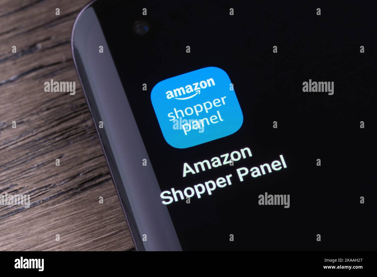Amazon Shopper Panel app seen on smartphone screen. Stafford, United Kingdom, October 30, 2022 Stock Photo