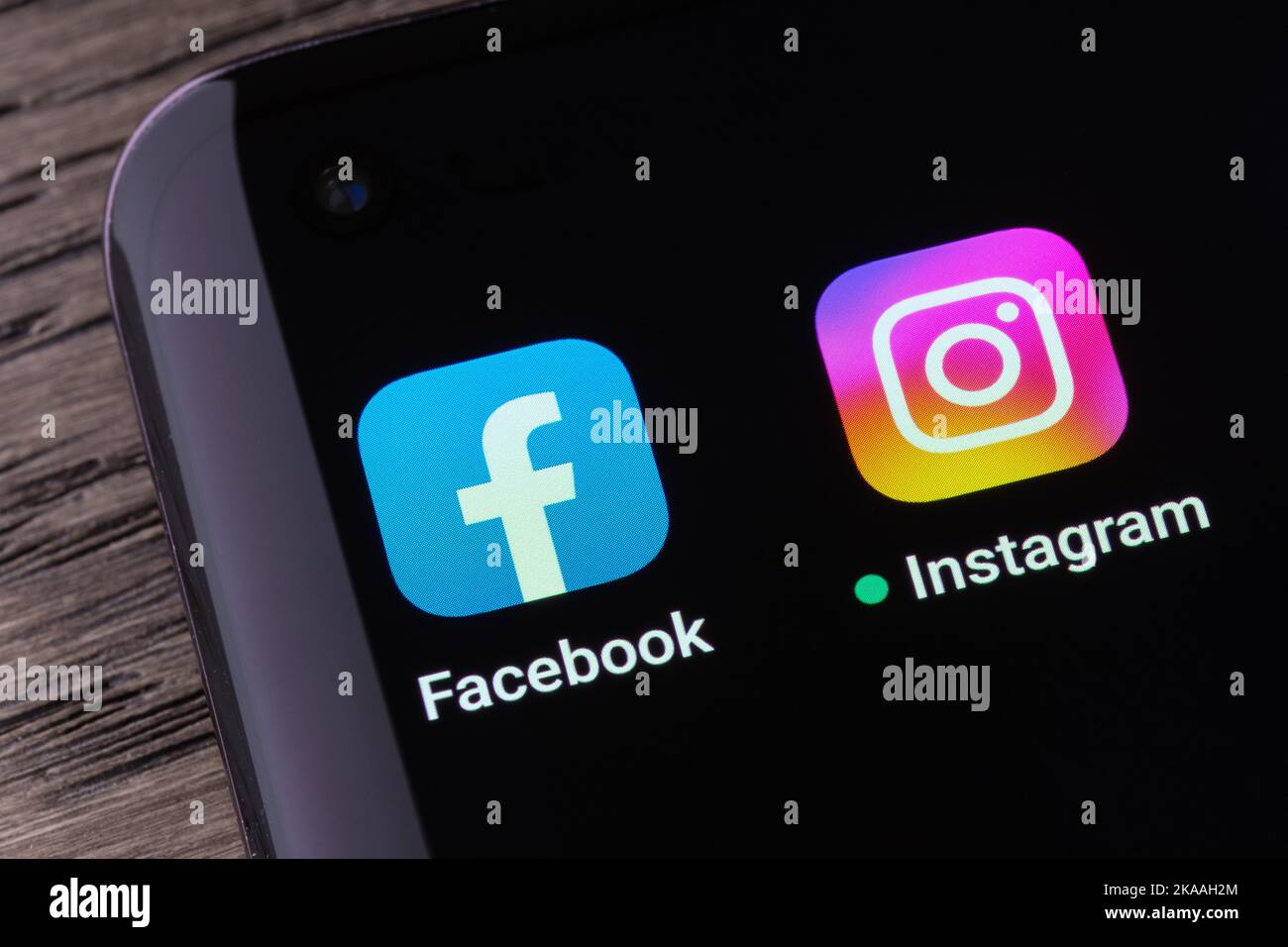 Facebook and Instagram apps seen on the screen of smartphone. Concept. Stafford, United Kingdom, October 30, 2022 Stock Photo