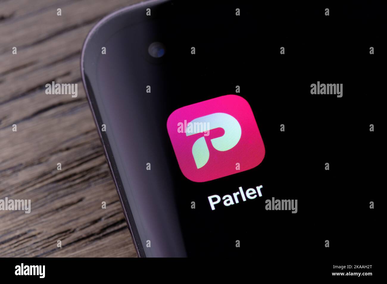 Parler app seen on the screen of smartphone. True macro. Stafford, United Kingdom, October 30, 2022 Stock Photo