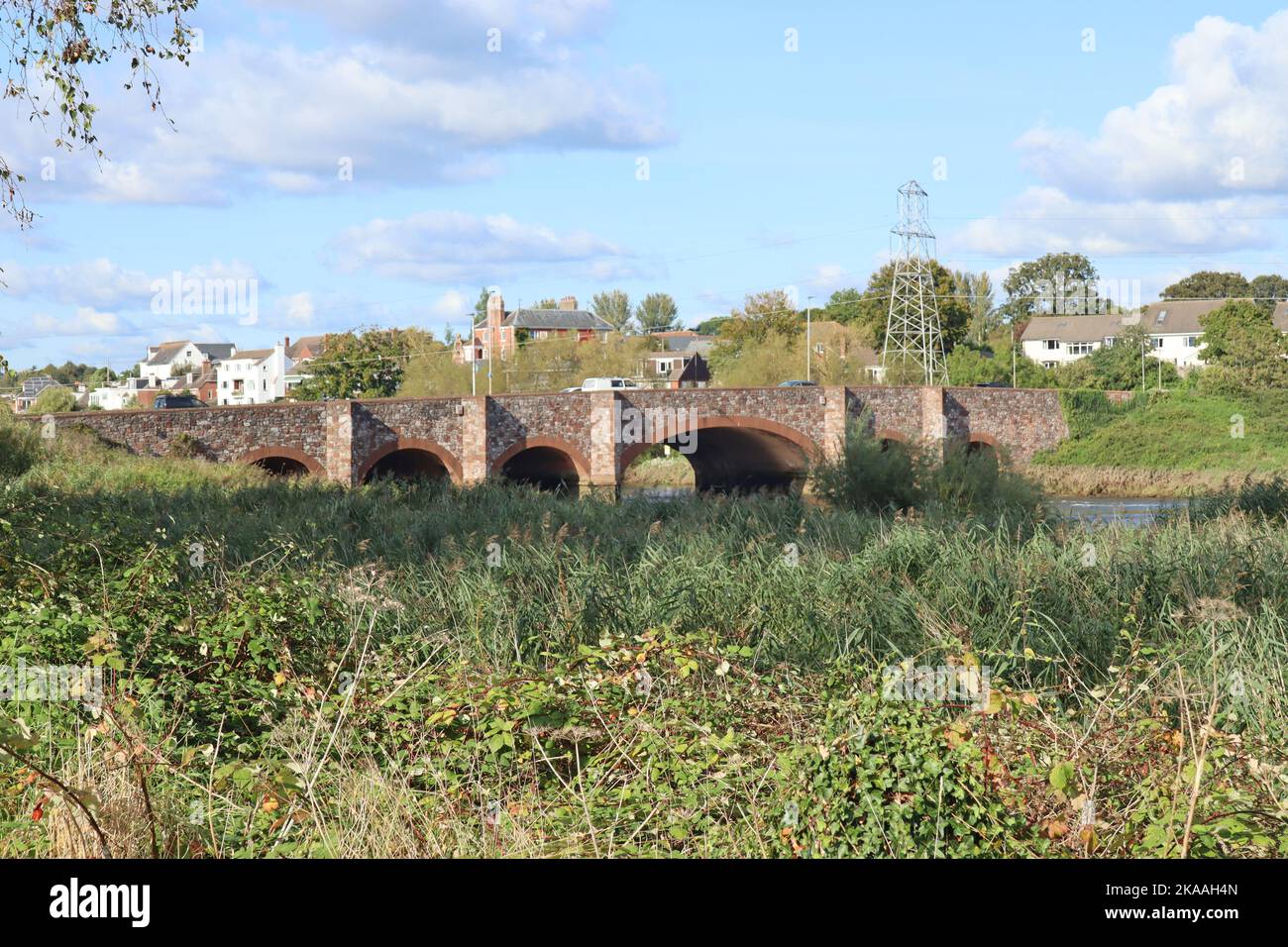 The five arches of the road bridge across the River Exe estuary near Countess Wear in Exeter Stock Photo