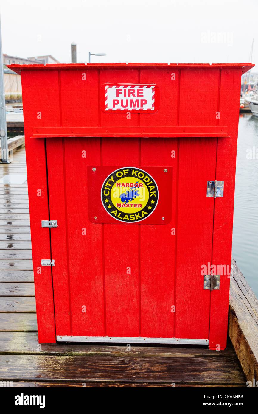 Fire Shed stores emergency fire gear; harbor; Kodiak; Alaska; USA Stock Photo