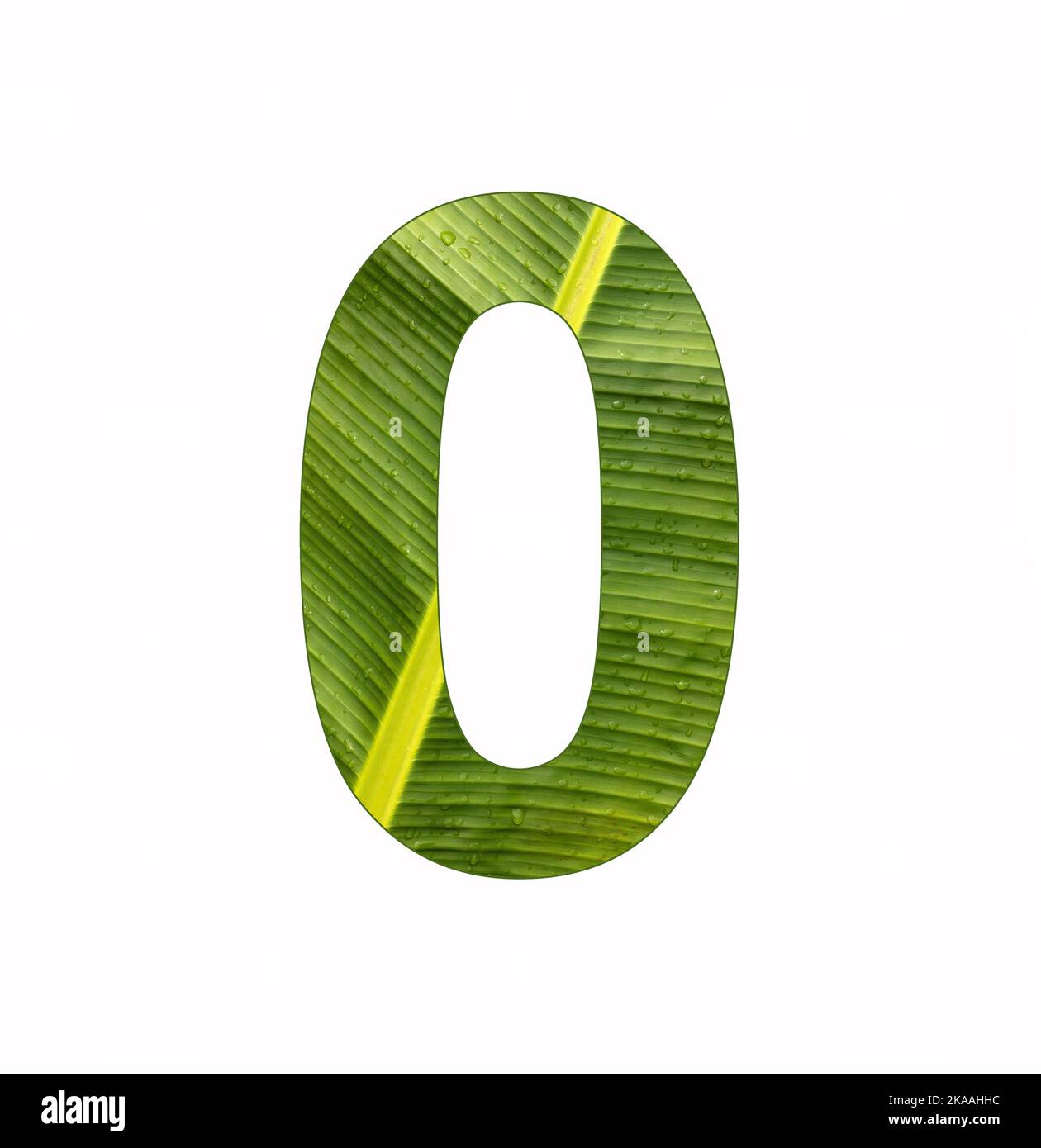 Number 0 - Digit zero on banana plant leaf background Stock Photo
