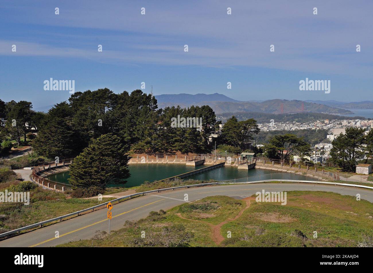 Twin Peaks auxiliary  water storage Reservoir, San Francisco, California Stock Photo
